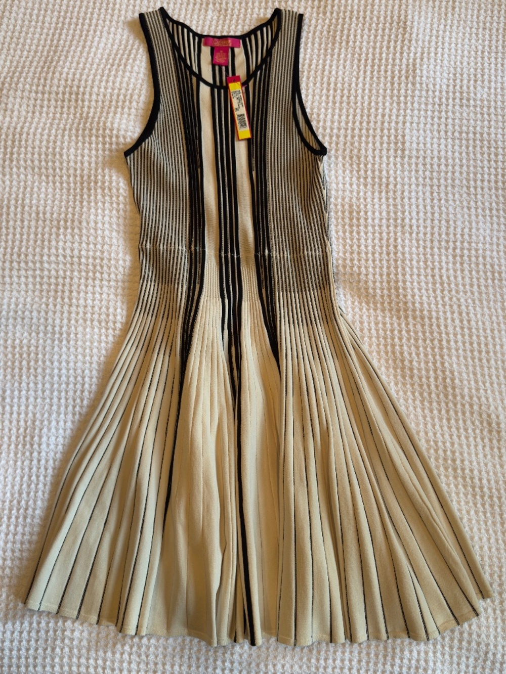 Catherine Malandrino Noreen Fit & Flare Sweater Dress Cream Black Stripe M NWT